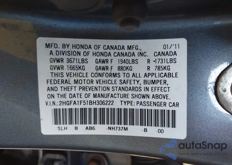 2011 Honda Civic Lx from USA, damaged, VIN 2HGFA1F51BH306222